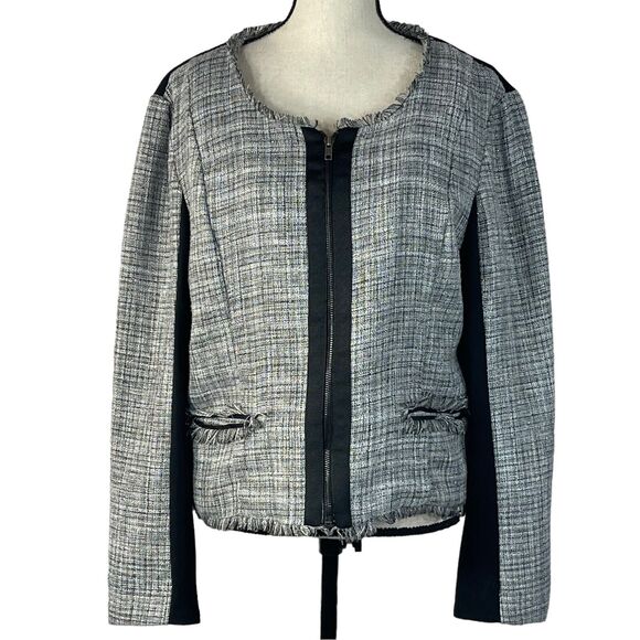 Elle X-Large Zip Blazer Jacket Zip Front Long Sleeve Lined Pockets Fringe Edges - Picture 1 of 8
